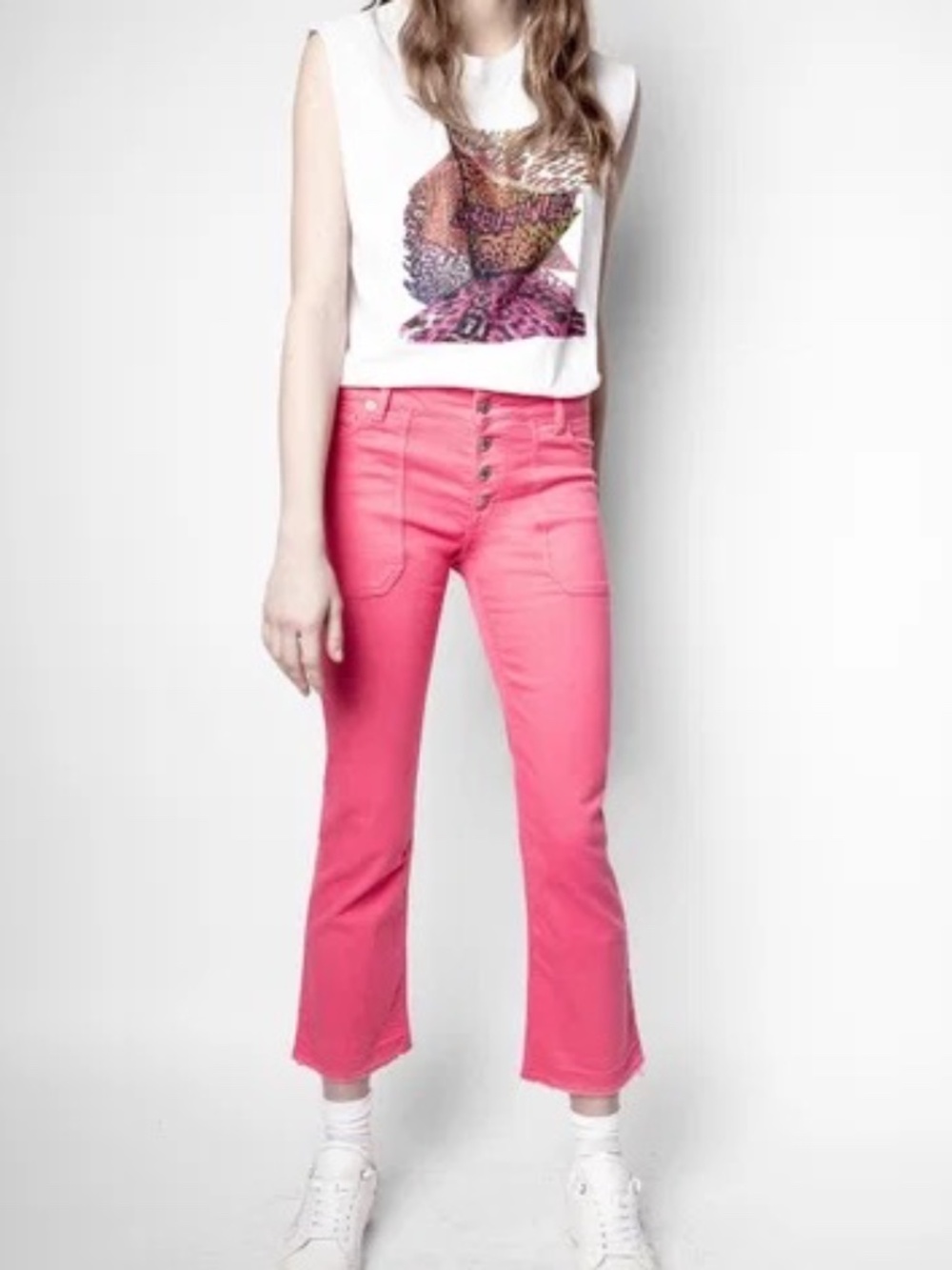 NWOT Zadig & Voltaire Londa Raw Hem Cropped Denim Jeans in Pink Size 25 x 26L
